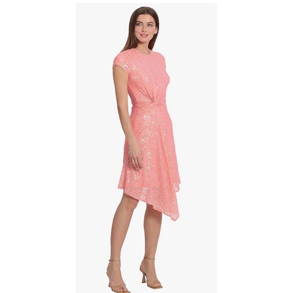 Maggy London Coral‎ Sequin Twist Front Cap Sleeve Cocktail Dress - Picture 8 of 9